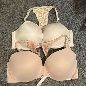Victoria’s Secret Bra Lot Pink Cream Lace Size 36D Bras Lined Demi Racerback